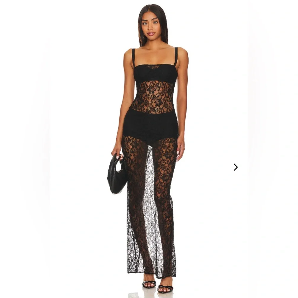 NEW!! Lovers + Friends Gracia Gown Black Lace Sheer Dress, L - Picture 3 of 12